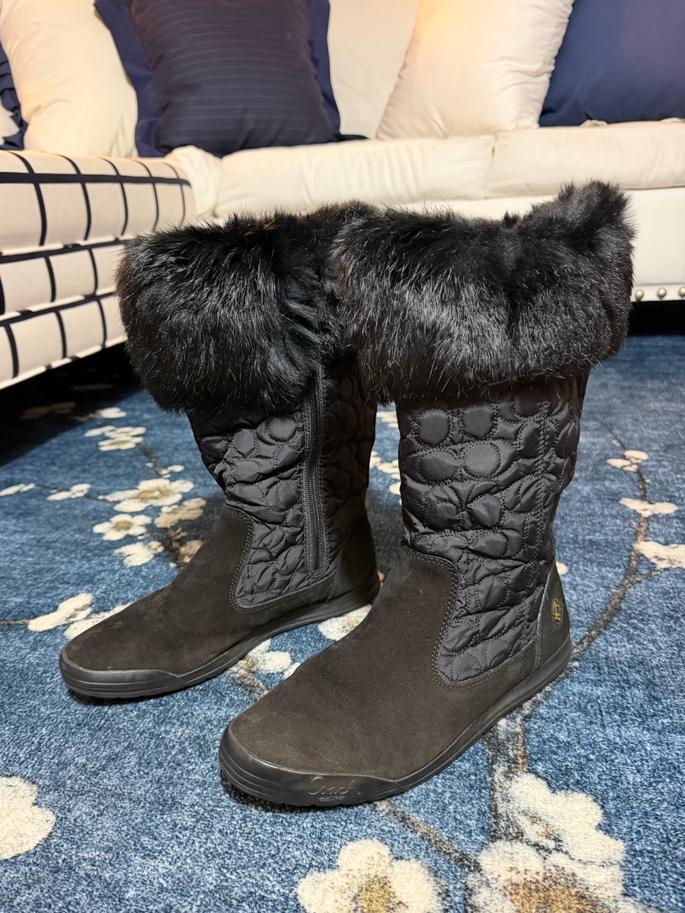 Coach Black Quilted Winter Boots with Faux Fur Cuff 10